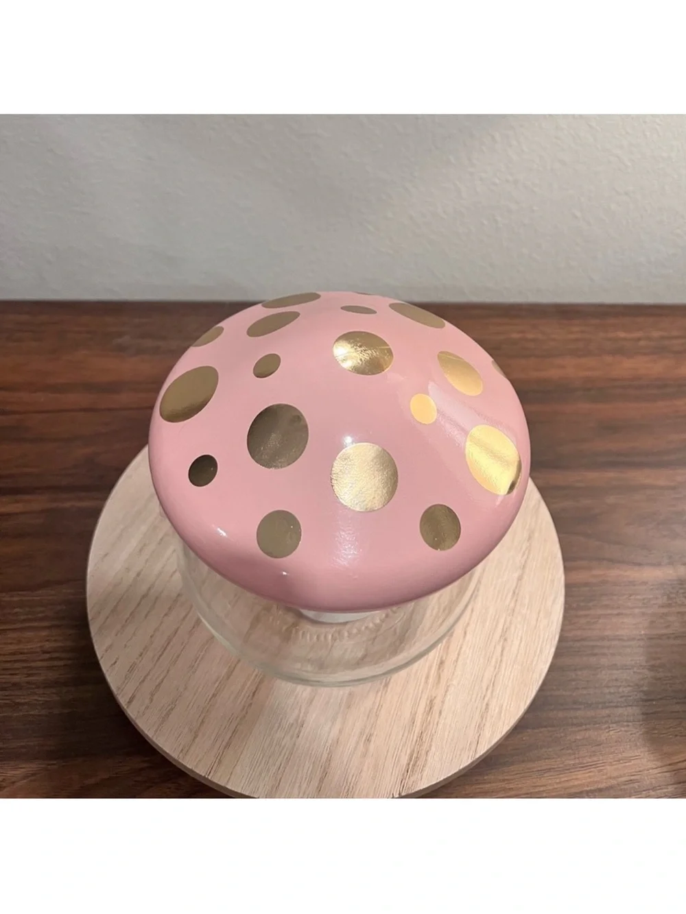 New target glass mushroom candy dish Pink Mushroom Glass Jar with Gold Dots